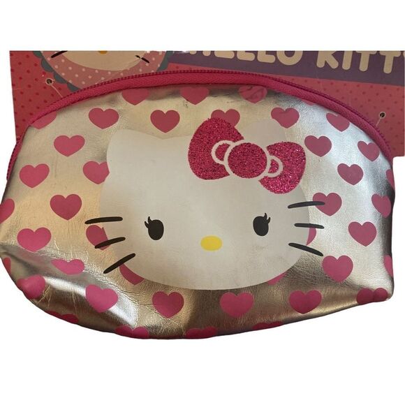 New Nwt Hello Kitty Pencil Case Pouch Makeup Bag Cosmetics Glitter Kids Hearts F - Picture 1 of 5